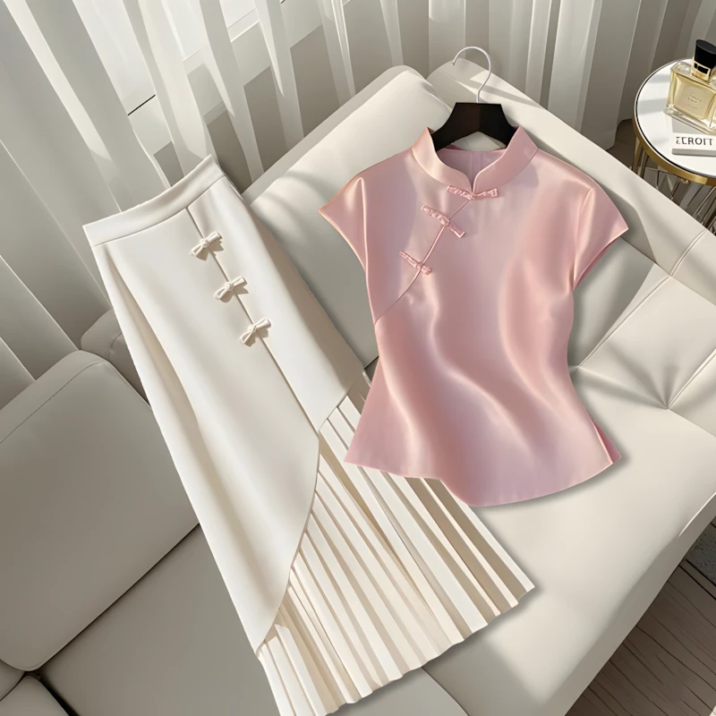 2025夏季新款新中式国风时尚套装女独特别致气质上衣拼接半身裙子