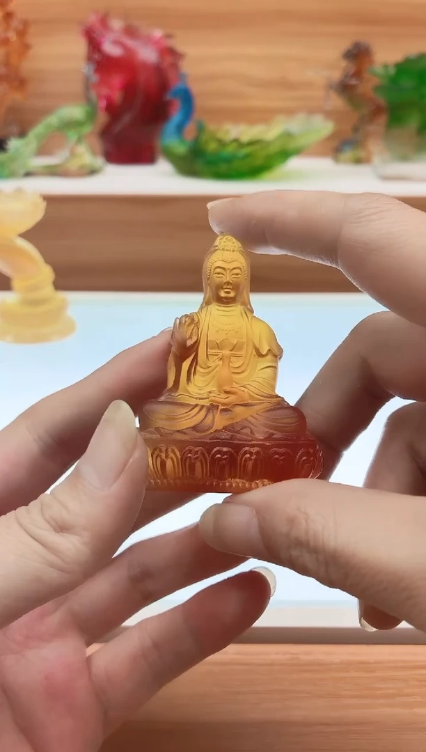 手工艺品琉璃琥珀色净瓶观音7公分