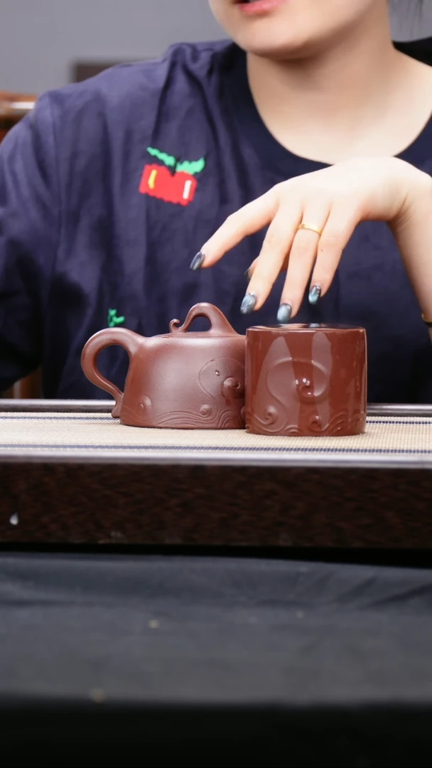 茶壶紫砂云根老紫泥 大浪淘沙+惊涛杯