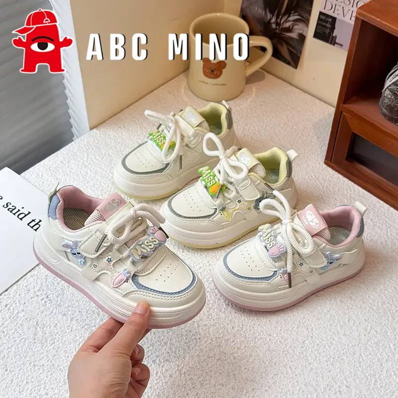 ABC MINO儿童卡通小白鞋2025秋季新款女童轻便透气软底防滑运动鞋
