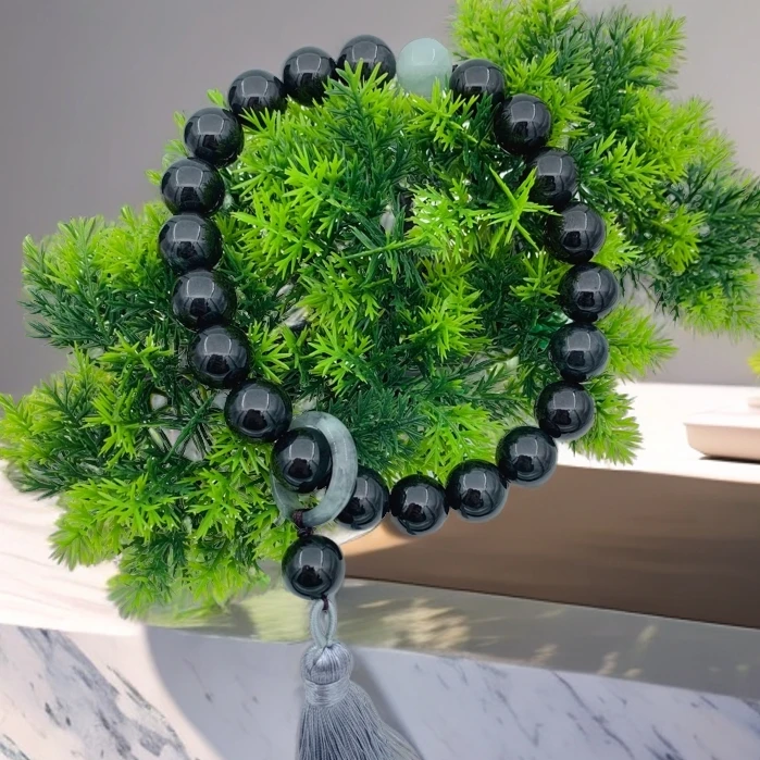 BAQIZHUBAO/八七珠宝・多样性 天然A货翡翠乌鸡圆珠手持