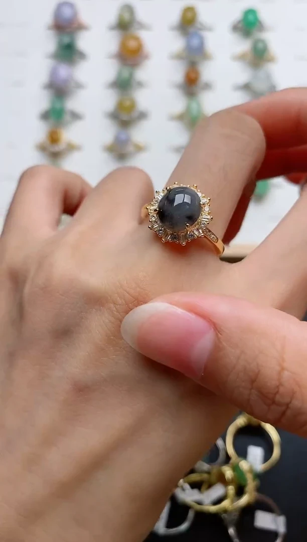 银S925镶嵌戒指翡翠1