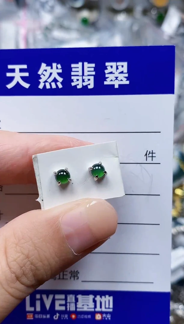 银S925镶嵌翡翠耳饰67
