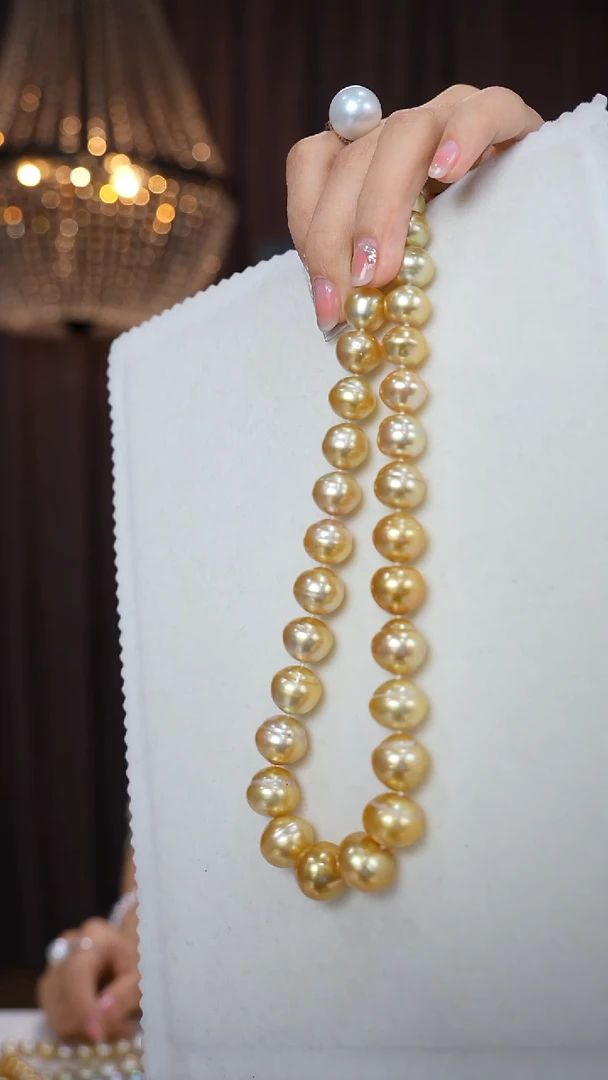 项链14K金镶嵌海水珍珠金珠巴洛克11-14mm
