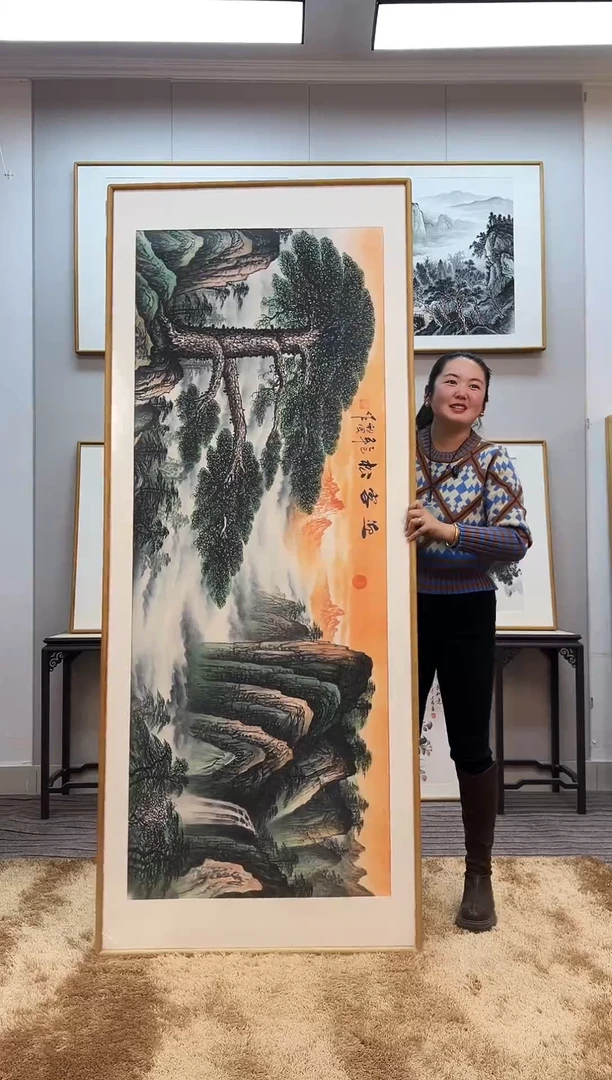 国画手绘迎客松202*82尺寸