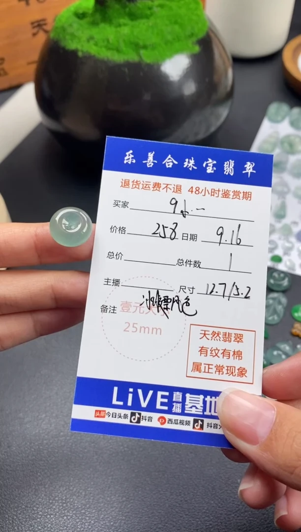 颈饰未镶嵌翡翠9*姐翡翠冰种平安扣