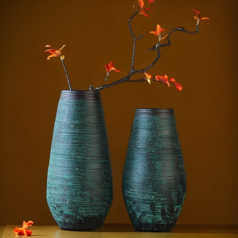 柚萝复古风腊梅花红柳枝插花陶罐适合插雪柳的花瓶可打孔花盆盆栽