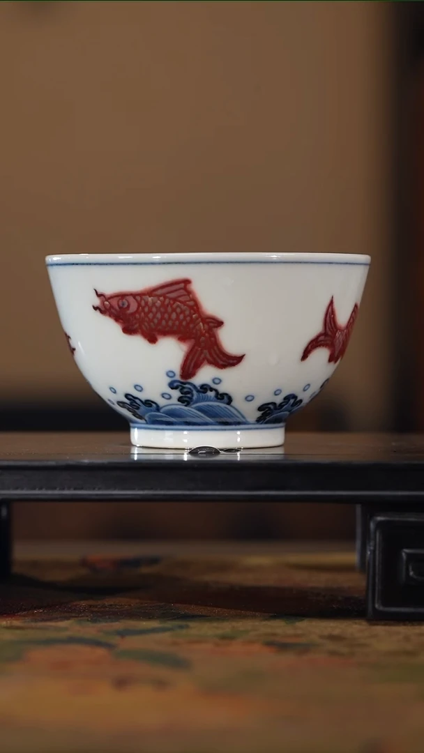 古官慕明鱼跃龙门撇口杯
