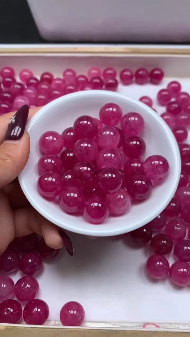 未镶嵌散珠碧玺E705 玫红紫碧玺14mm3个8元