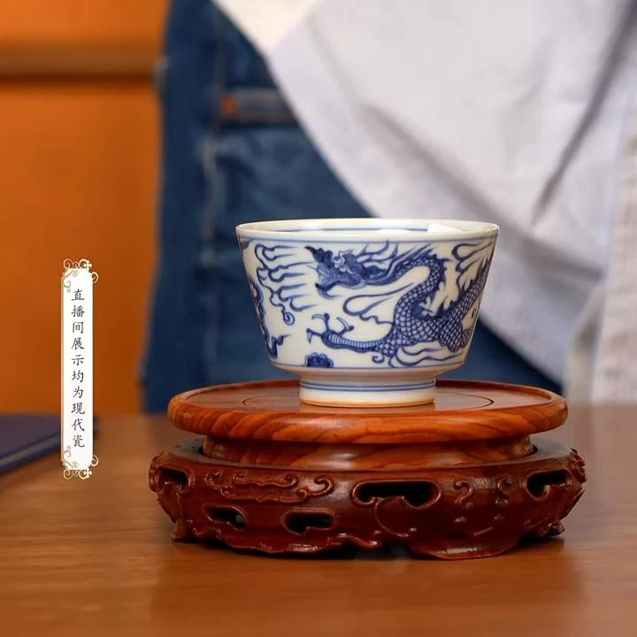 【小乔赏瓷】古窑御器柴烧青花龙纹直口杯