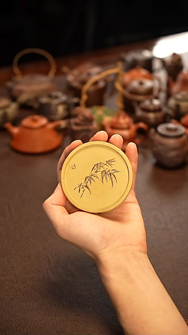 紫砂盖置竹节 紫砂盖置本山段泥 7*2.5cm