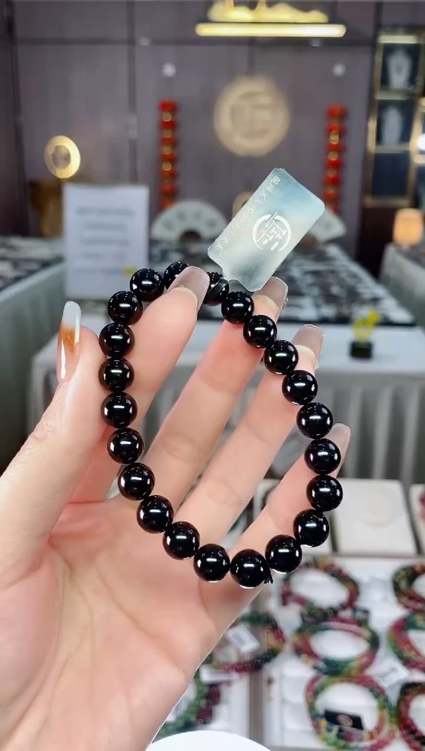 老矿黑碧玺单圈手串8mm+未镶嵌碧玺dan多样性发货一条