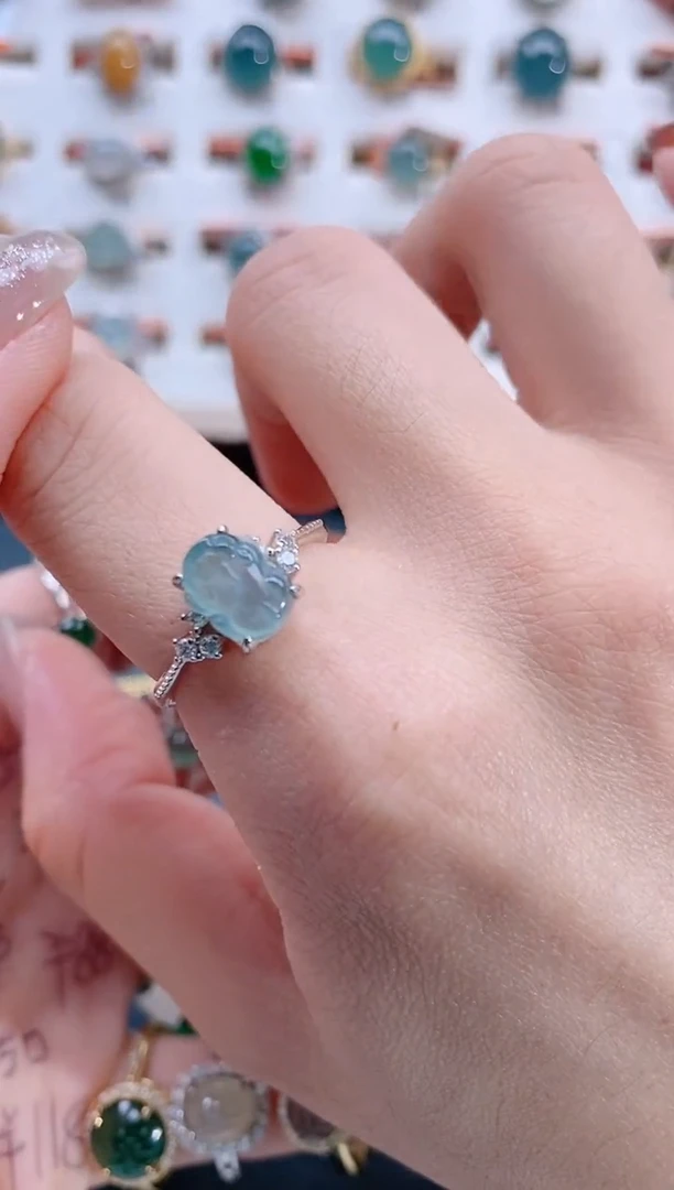 银S925镶嵌戒指翡翠天然翡翠