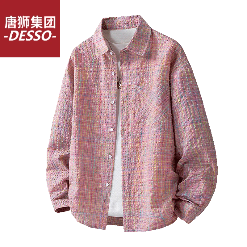 唐狮集团DESSO春秋长袖休闲宽松潮流秋季春季百搭港风格子韩版牛