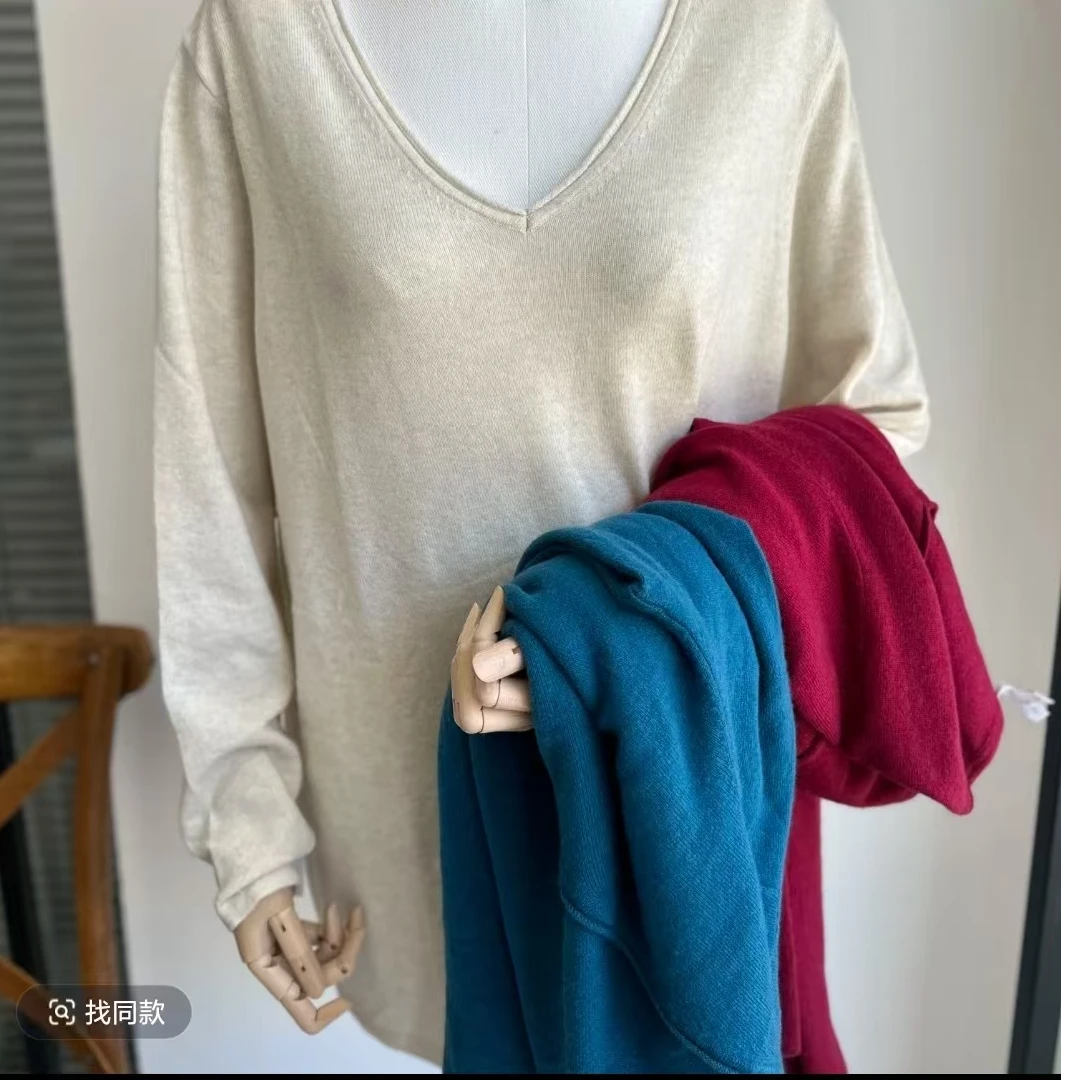 内蒙古源头工厂慵懒风云朵感触感V领羊绒衫YFC052