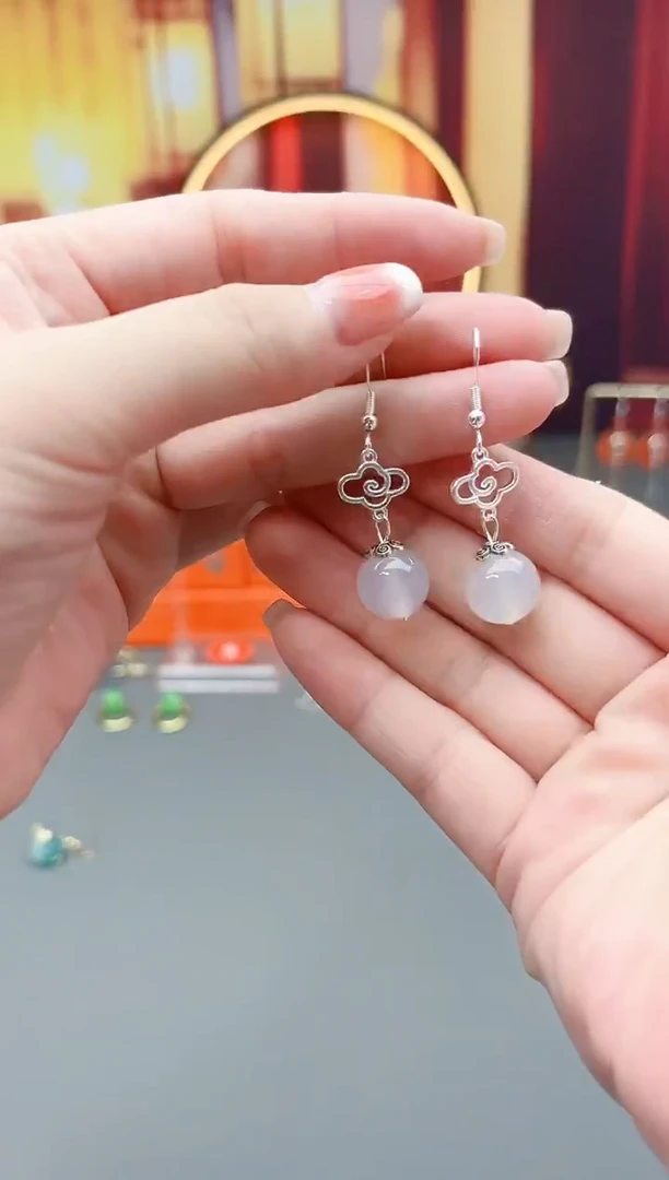 银S925镶嵌耳钉玛瑙/玉髓101