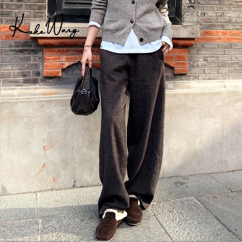 KOKO WANG【本色】高级感松紧腰羊毛亚麻混纺显瘦休闲裤X7585I26K43