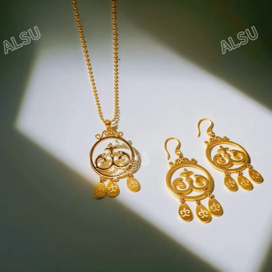 合金项链 ALSU原创经典款两件套项链耳环复古百搭轻奢精致升级版