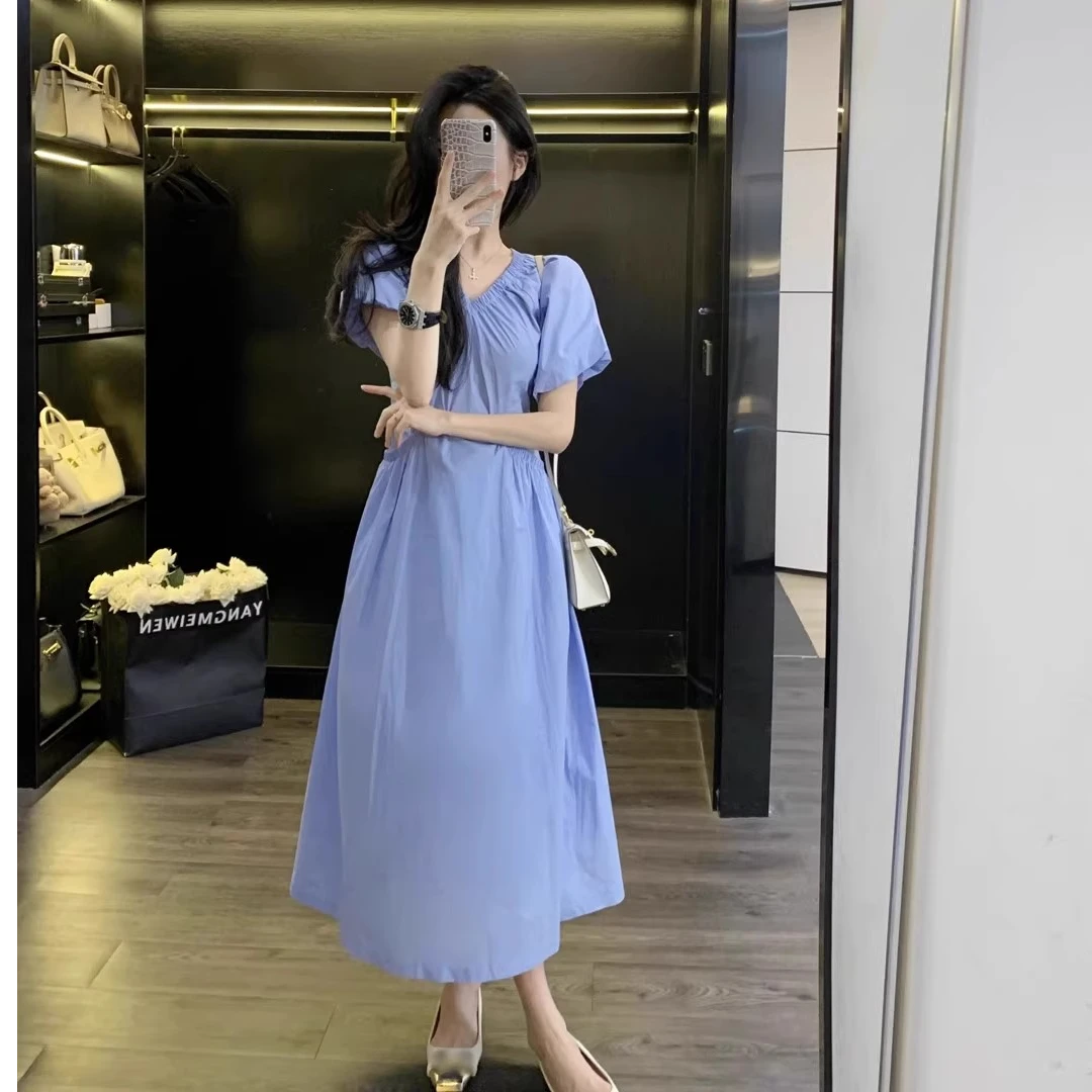 【现货】法式连衣裙女夏季新款气质高级感收腰显瘦减龄泡泡袖长裙子