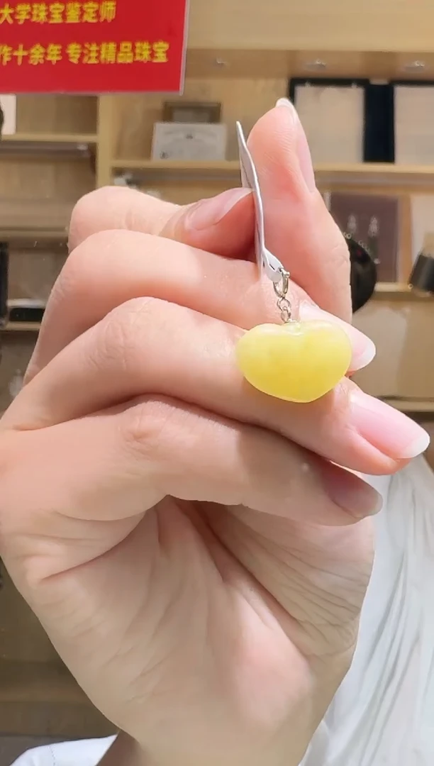 银S925镶嵌吊坠(不含链)蜜蜡爱心蜜蜡吊坠万能扣