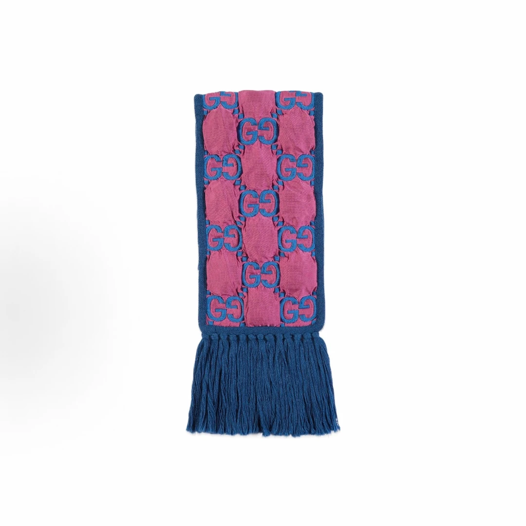 未使用 Prada/普拉达 双面双色全刺绣 老花流苏围巾