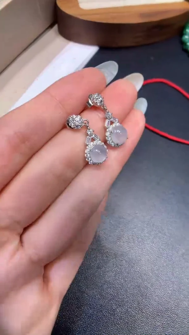 银S925镶嵌翡翠耳饰耳钉