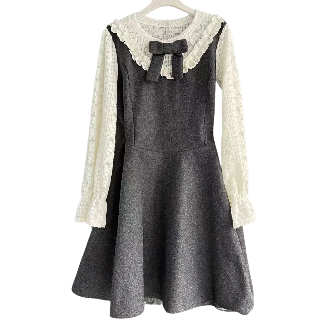 大码女装裙子时尚大码收腰长袖连衣裙显瘦