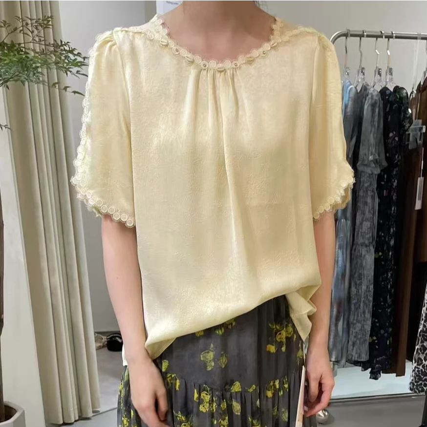 2025夏季新款桑蚕丝蕾丝边衬衫 5203