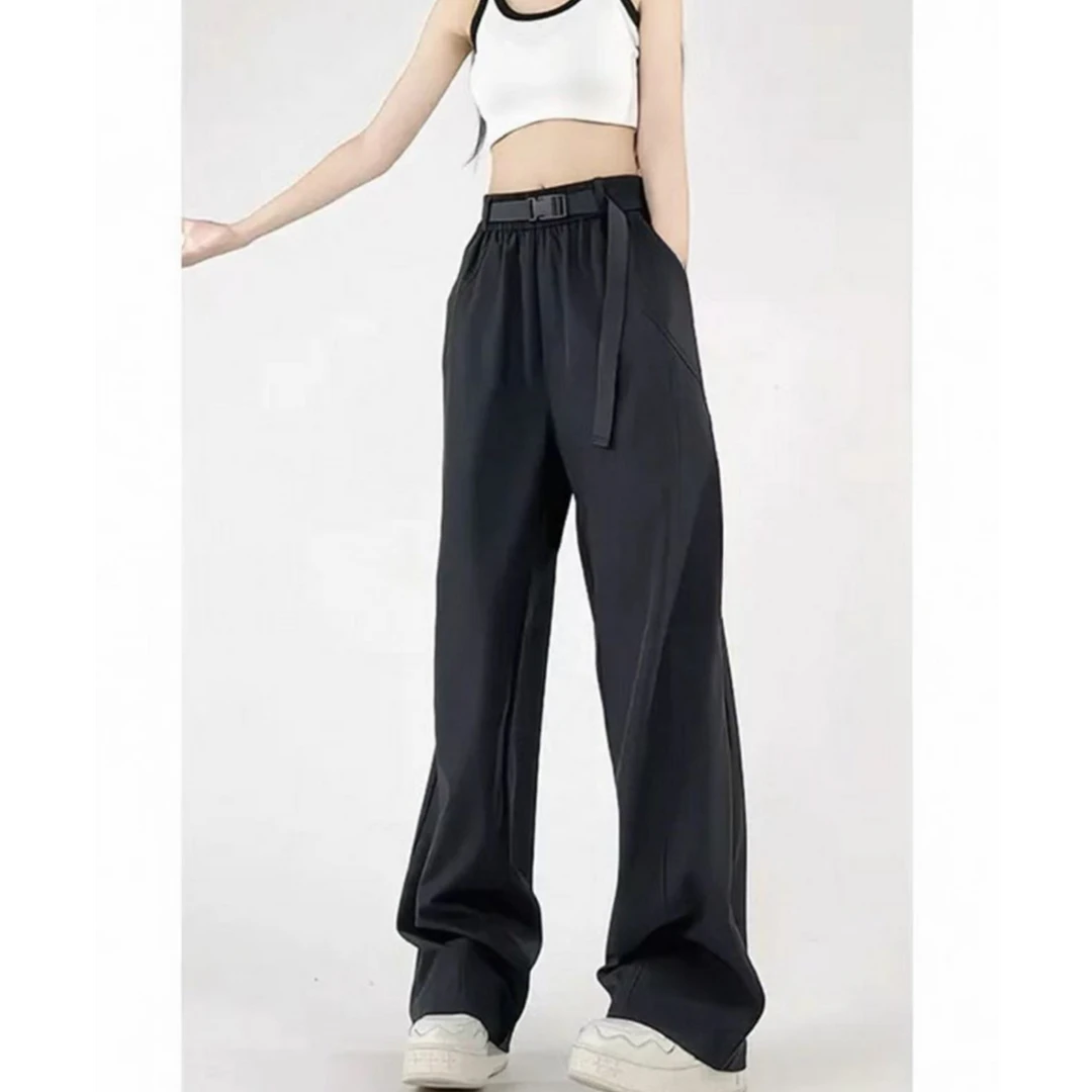 16820高腰卡扣腰带休闲裤