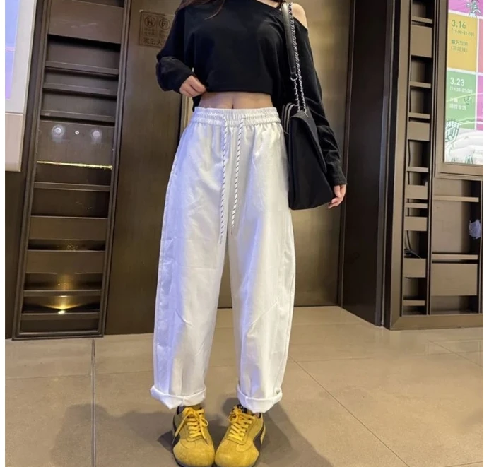 z【现货+运险】春季新款绑带松紧高腰宽松休闲阔腿裤女直筒裤