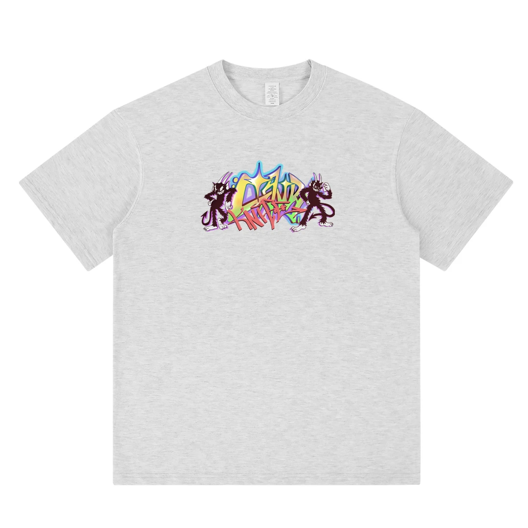 卡通涂鸦印花潮流2025新款嘻哈夏季短袖T恤男女同款圆领宽松上衣