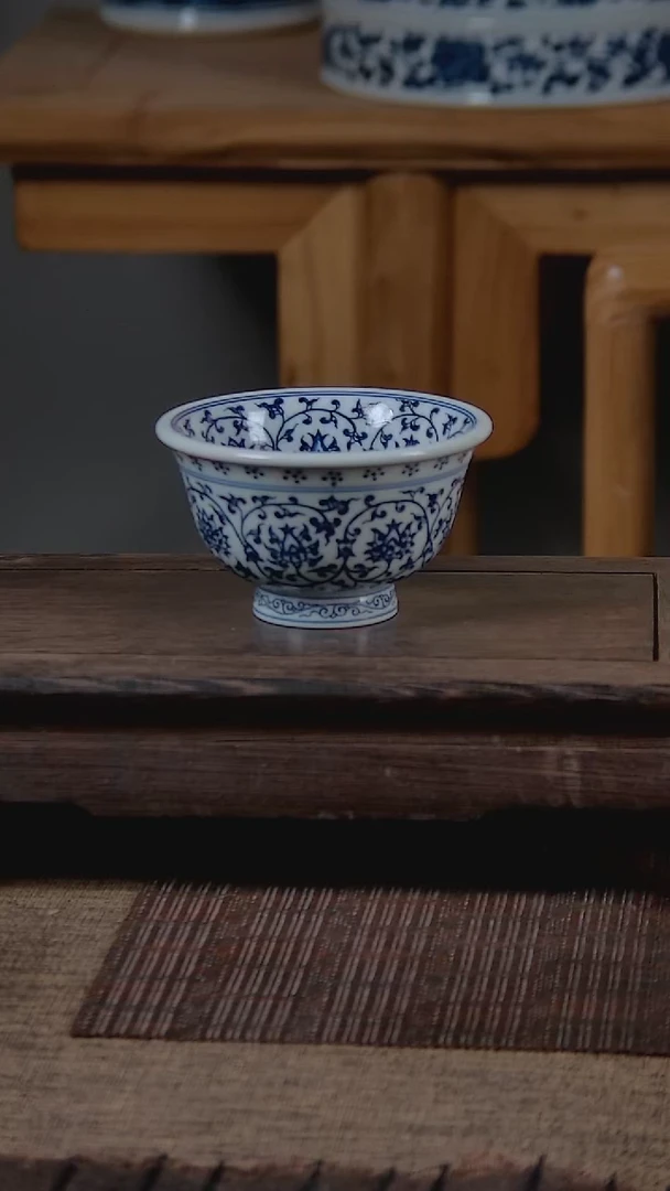 杯折葵非器手工手绘缠枝莲大压手杯