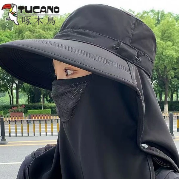 TUCANO/啄木鳥春夏遮阳帽遮脸防晒面罩冰丝渔夫防晒帽户外口罩
