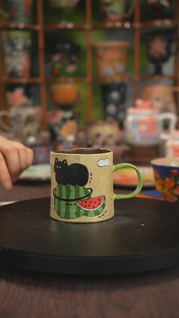 紫砂油画釉下彩手绘脏脏杯