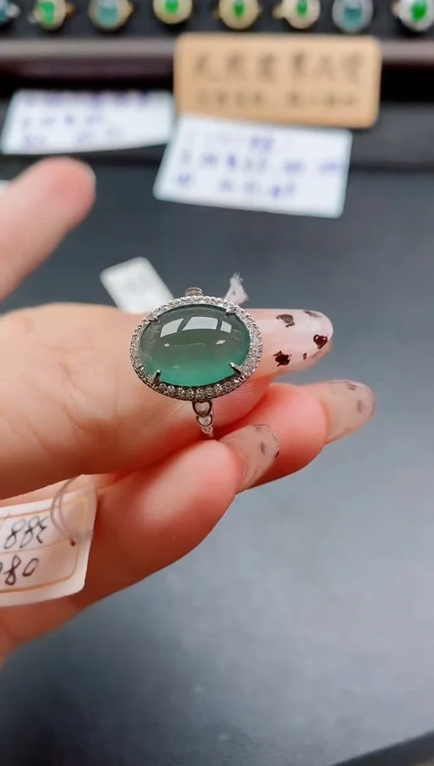 银S925镶嵌戒指翡翠1