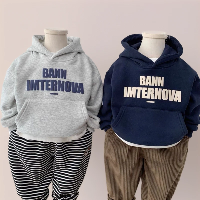 男童冬季新款2025加厚加绒一体绒连帽卫衣适合秋冬穿着的小童装宝