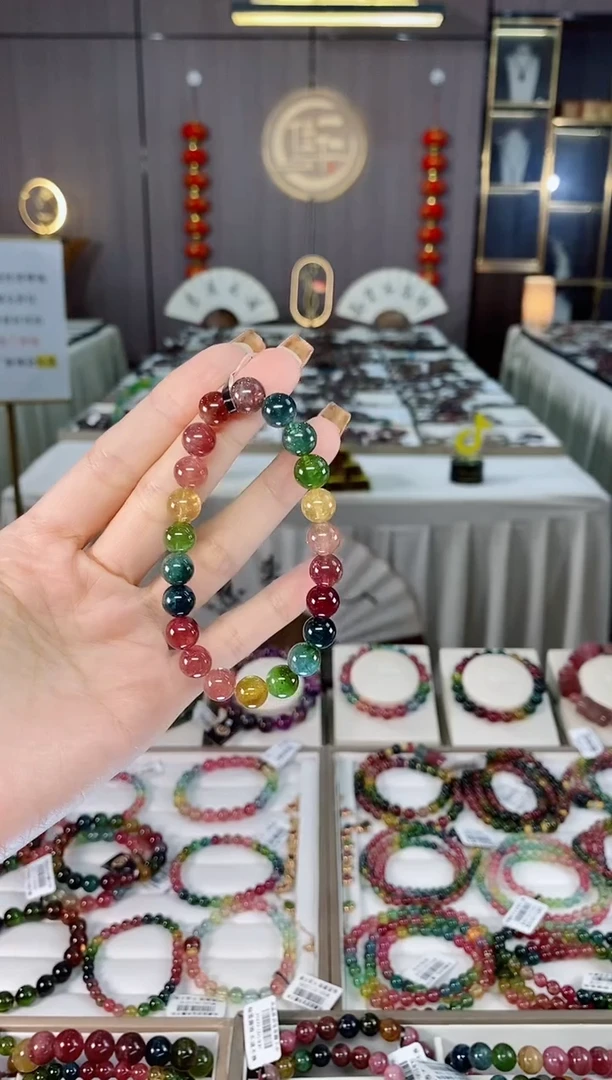 老矿碧玺色标彩虹透体单圈手串8mm+未镶嵌碧玺dan多样性发货一条