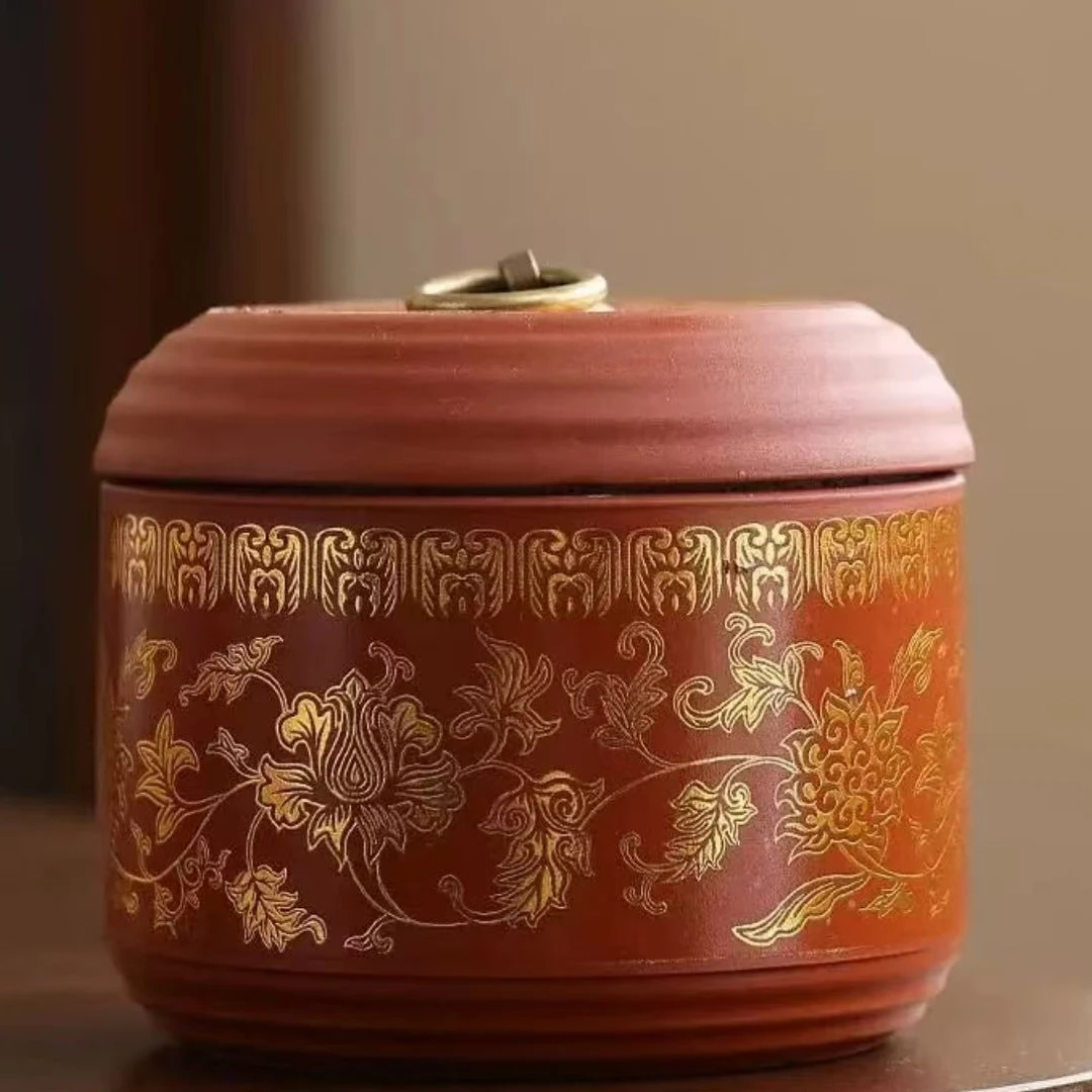 清山陶也商品链接@@G2044紫砂缠枝莲茶叶罐