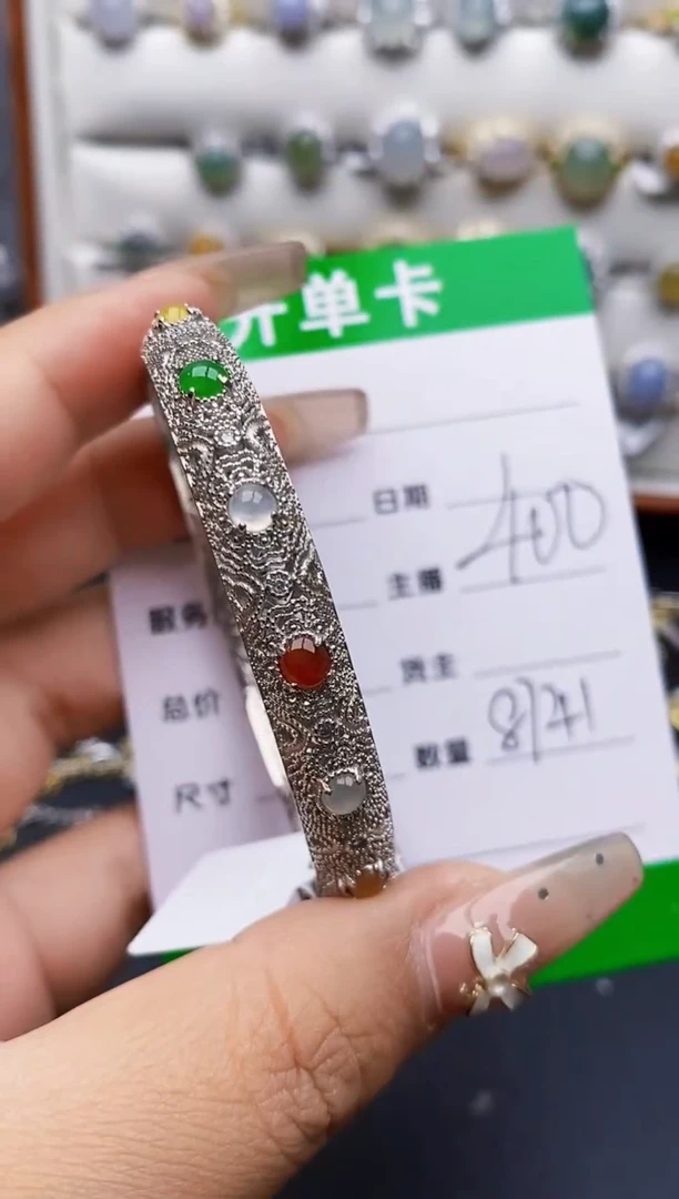 翡翠戒指银S925镶嵌8741