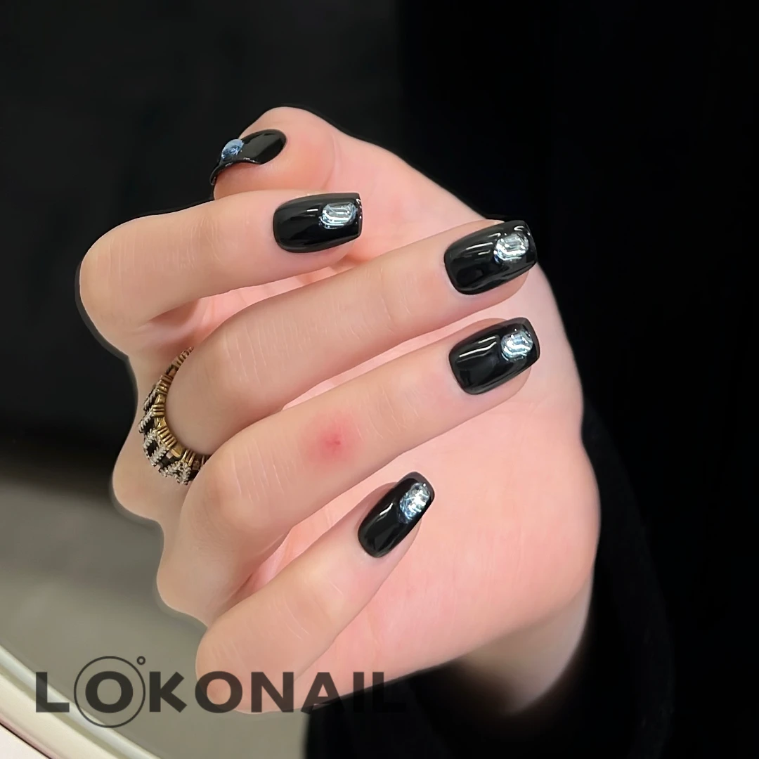 「暗号」简约黑调蓝钻 ins显白高级时尚简约氛围感纯手工穿戴甲