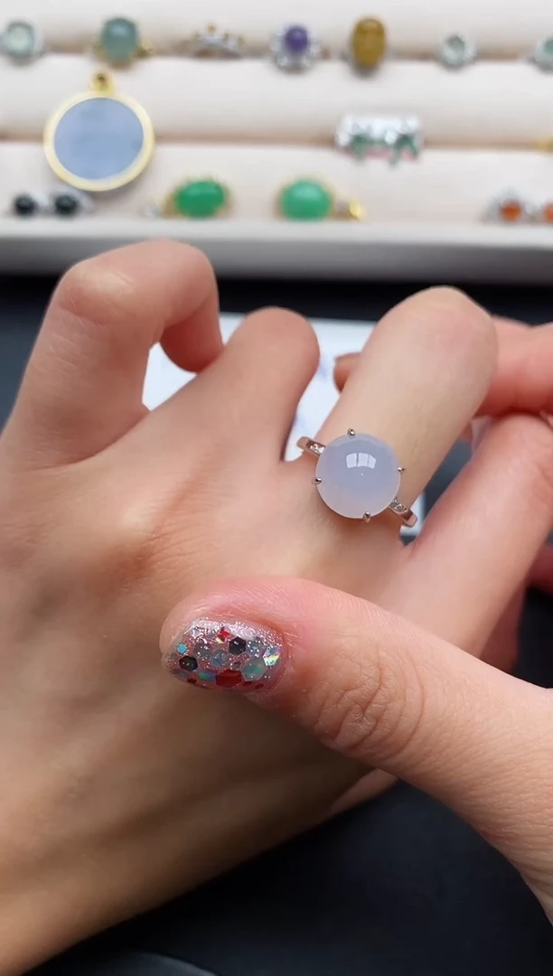 银S925镶嵌戒指翡翠4444444+3