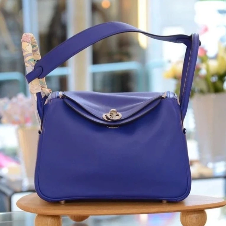 95新 Hermes/爱马仕 林迪26/电光蓝手提包U刻/250713LYPHQ01