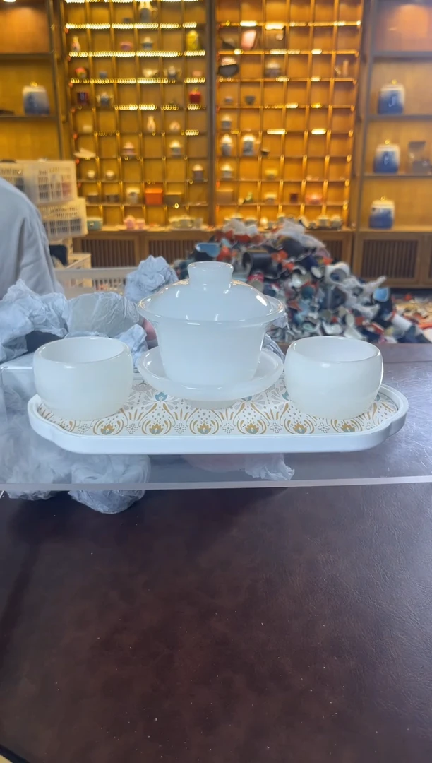 瓷片花溪陶瓷00000琉璃盖碗+2杯+茶盘