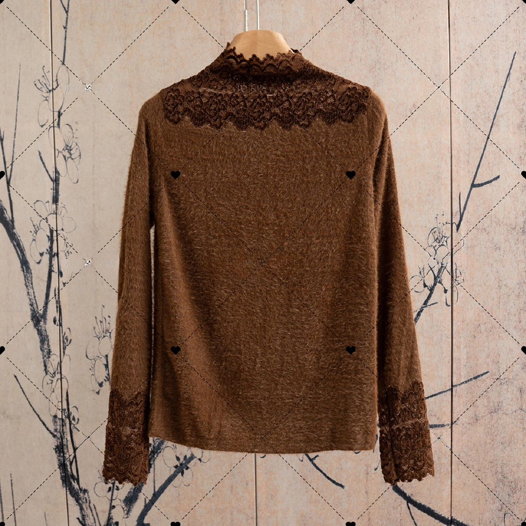 〈纪朵研〉1652新中式国风半高领蕾丝打底衫秋冬新款打底上衣