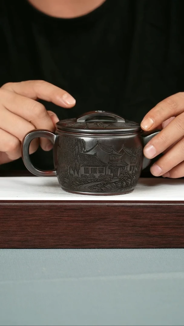 茶壶紫砂 龙山古乌泥 汉瓦