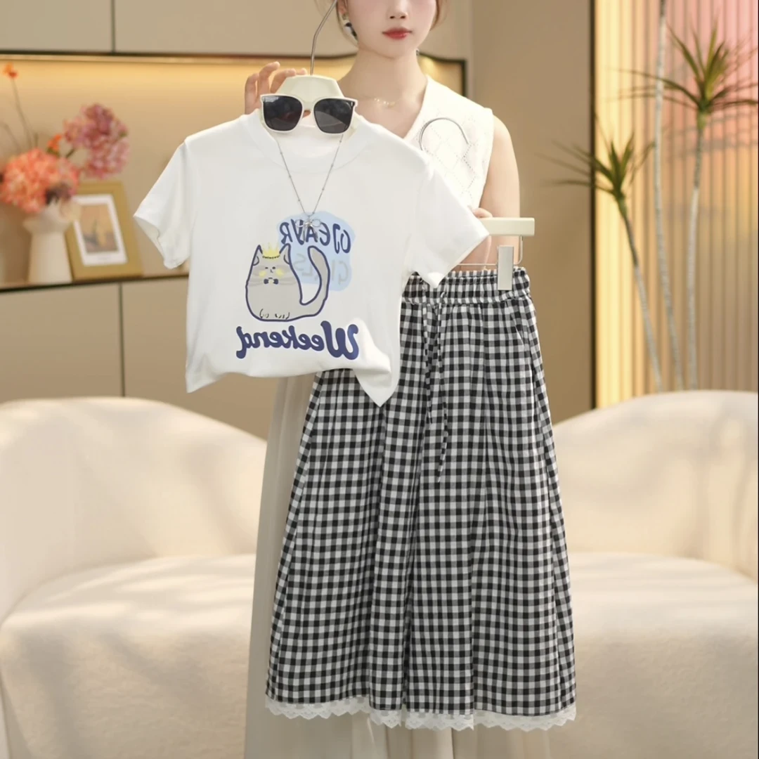 女童夏季设计感时尚百搭新款套装上衣+裤子--Y4579