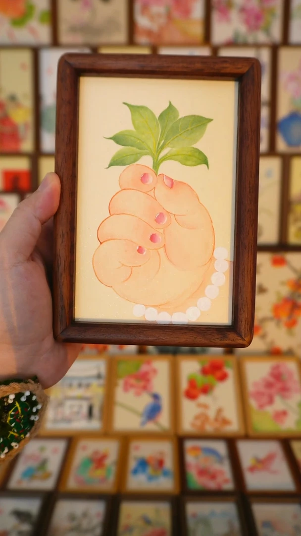 六寸实木框小胖手持有好运