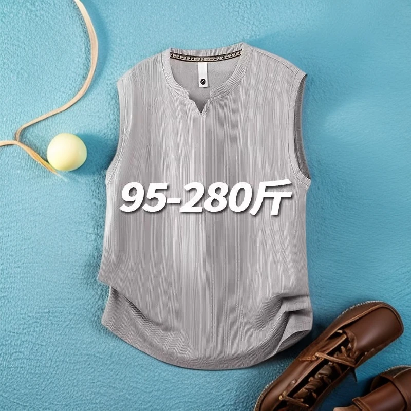 2-300斤超大码肌理感纯色运动背心夏季男女款V领洋气无袖坎肩上衣