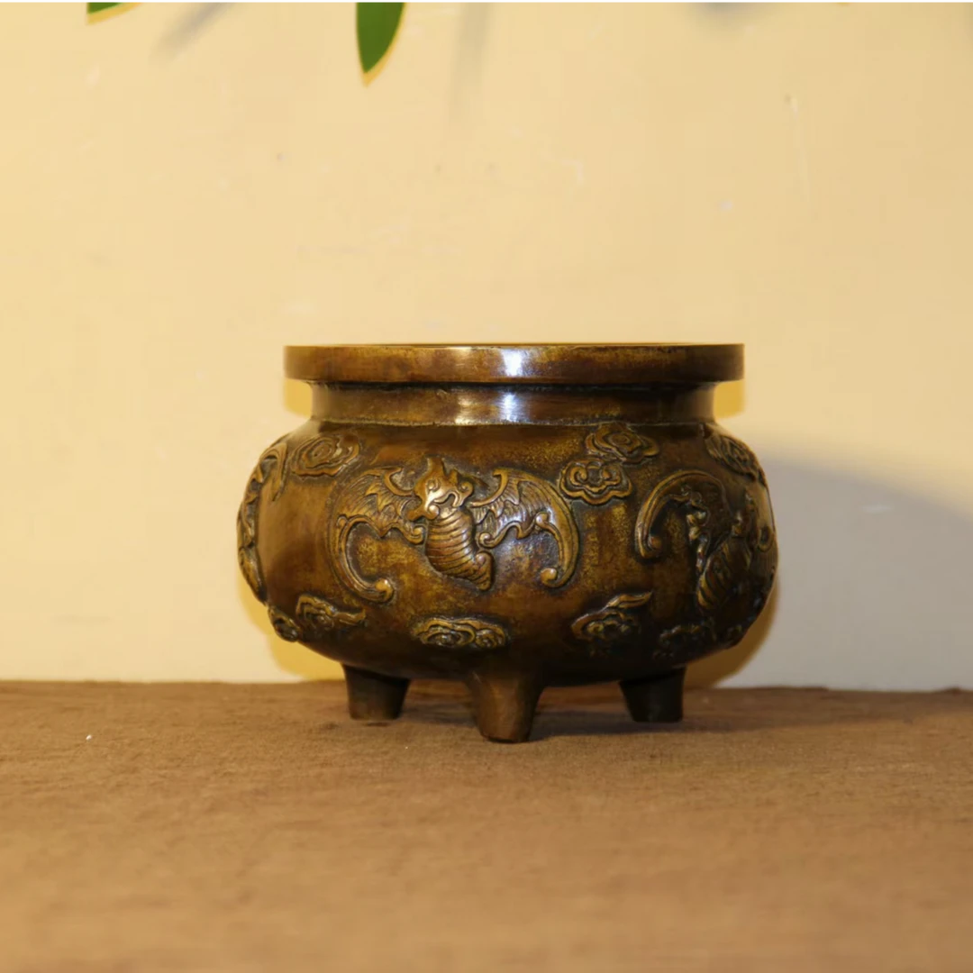 纯铜香炉五福三足香炉室内供奉礼佛线香檀香沉香熏香炉复古摆件