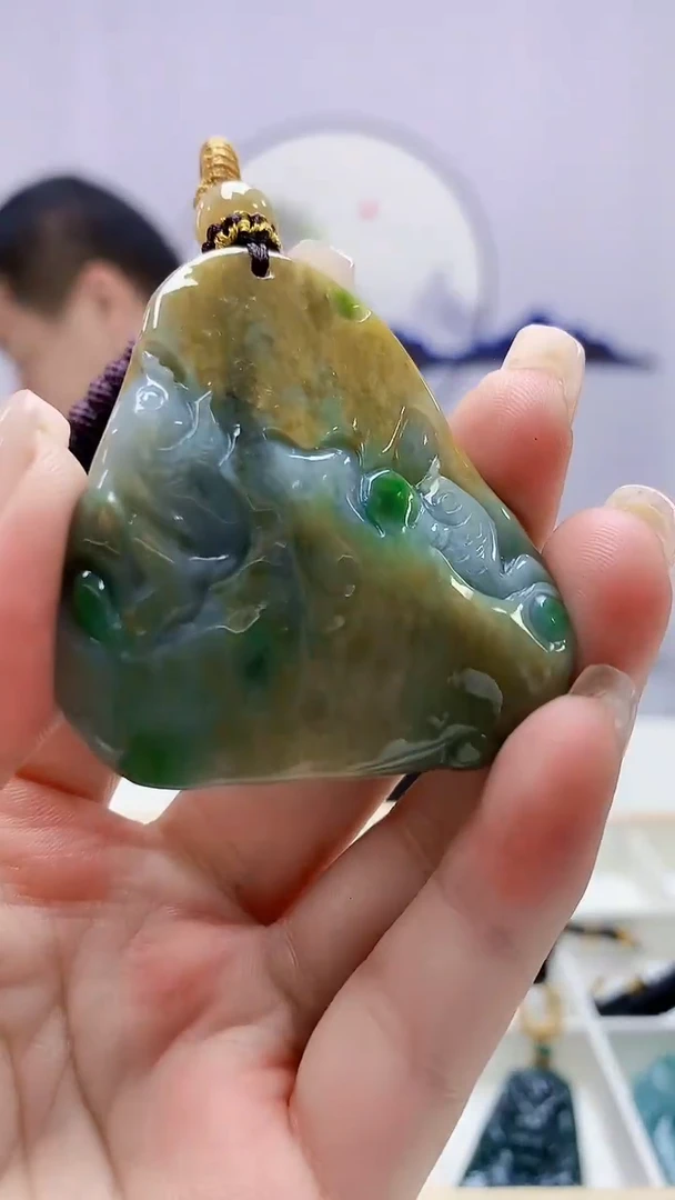 定制翡翠未镶嵌4898ms-毛货49荷叶鱼